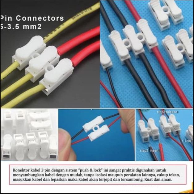 HK-Konektor Kabel 2 Pin 3 Pin Penyambung Kabel Listrik Pencet