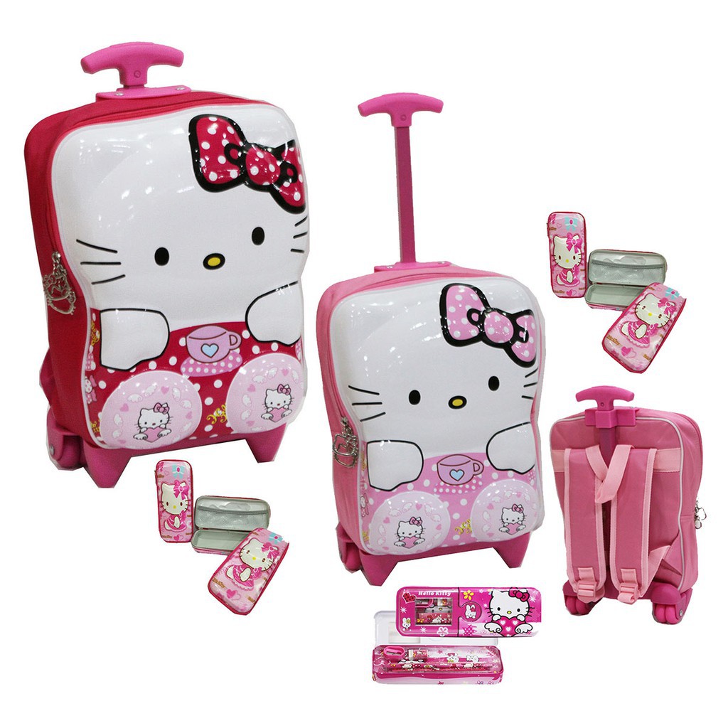 New Tas Trolley Anak TK atau PG Import - Hello Kitty Kepala 6D Timbul