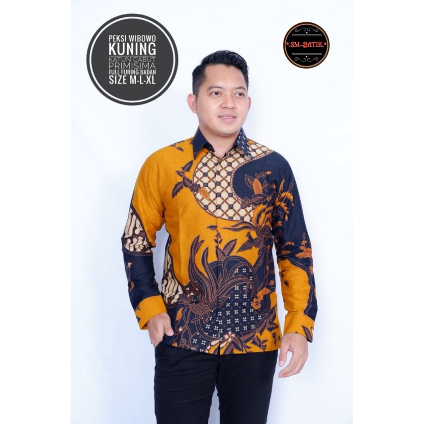 Batik pria lengan panjang KUNING KUNYIT ORIGINAL BAJU PREMIUM KEKINIAN BATIK SOLO MURAH TERBARU