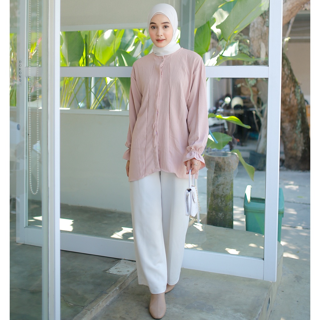 WOW-C-N Cledania Blouse Rayon Crinkle Airflow / Blouse Panjang / Atasan Wanita