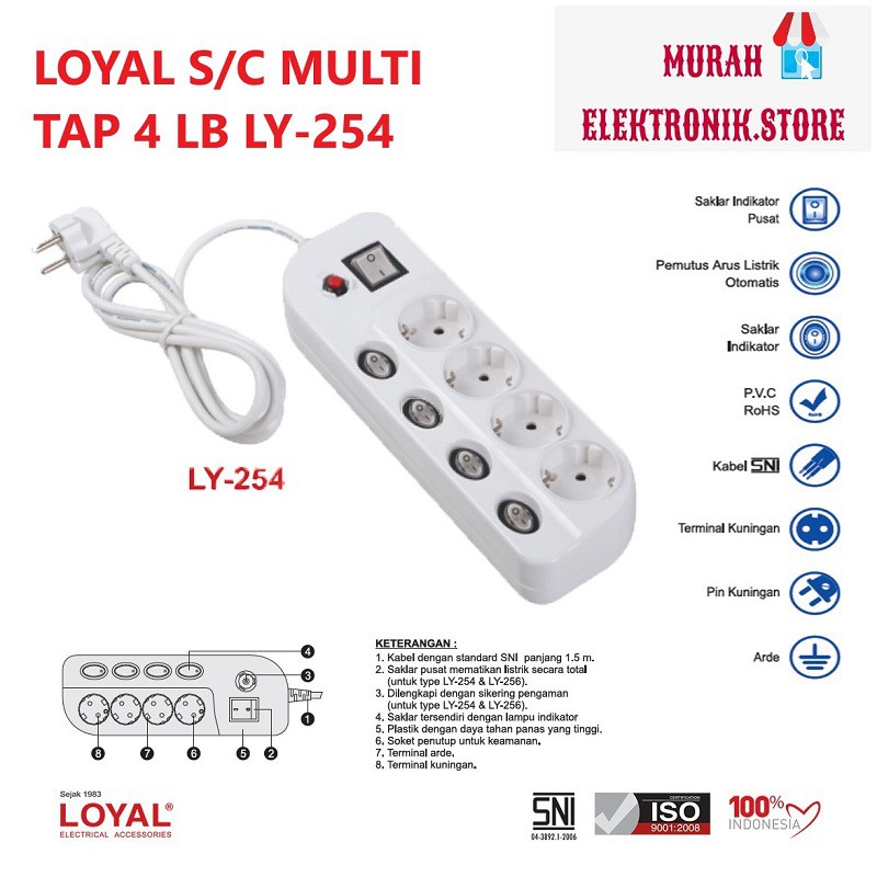 Stop Kontak Multitap Loyal LY 254 SNI 4 Lubang + Saklar + kabel 1,5 M