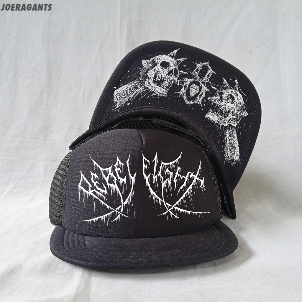 TOPI TRUCKER HATS JARING REBEL 8 EIGHT SKULL joeragants