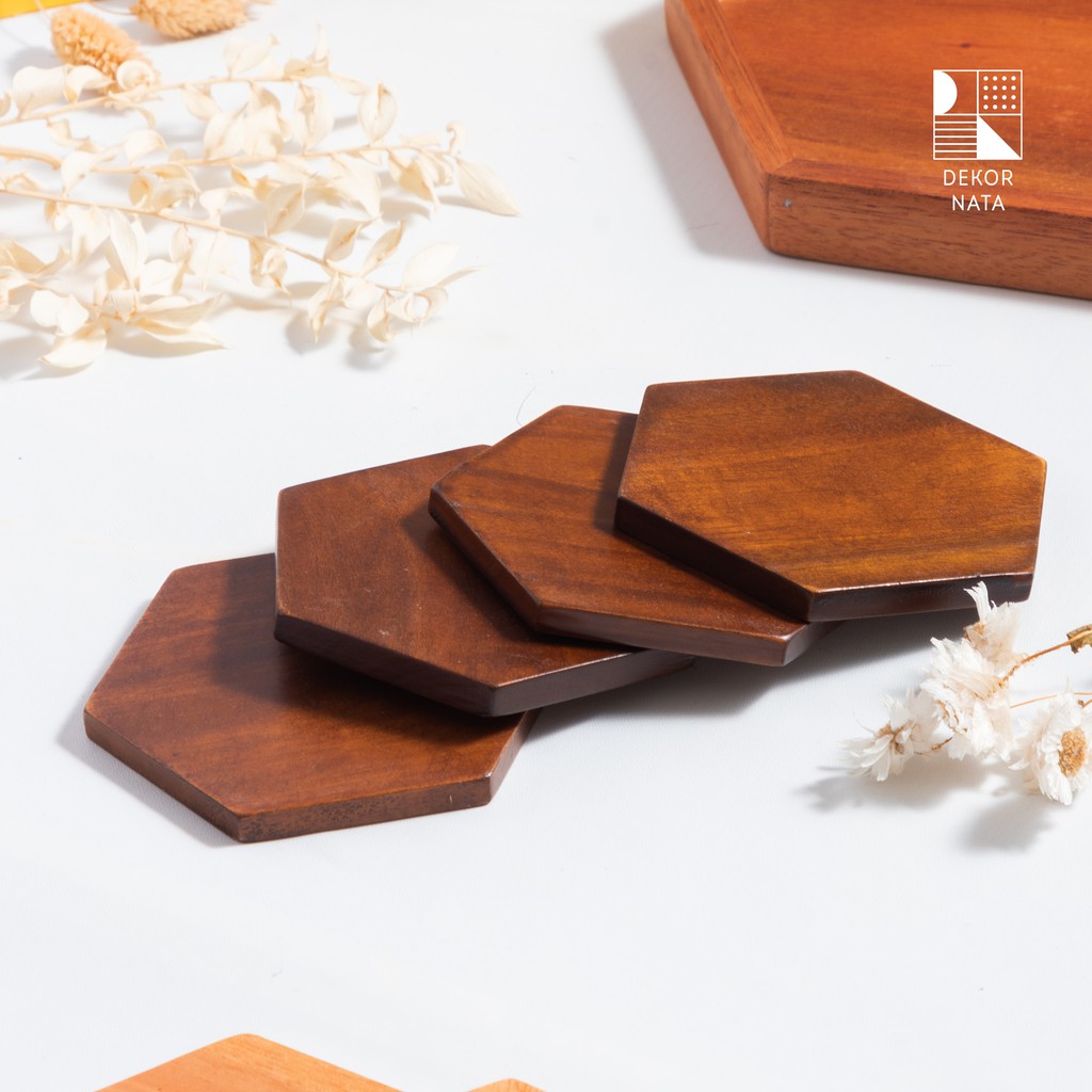 

Dekornata Walnut Hexagon Wood Coaster / Tatakan Hexagon Kayu / Alas Gelas/Cangkir