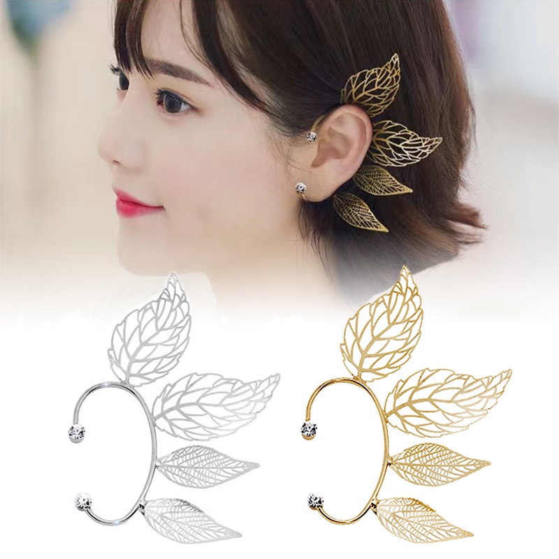 1 Pc Anting Klip Bentuk Daun Maple Bahan Zircon Gaya Retro