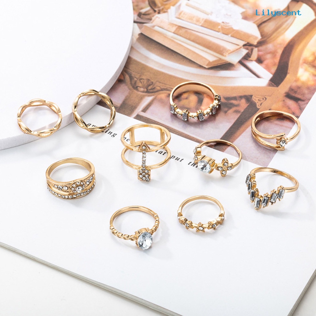 10 Pcs Cincin Berlian Imitasi Bentuk Bintang Bunga Geometris Gaya Bohemia