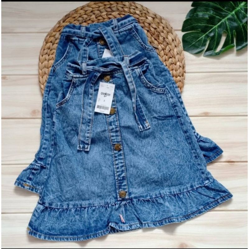 Rok jeans anak , Rok denim rempel 7/8