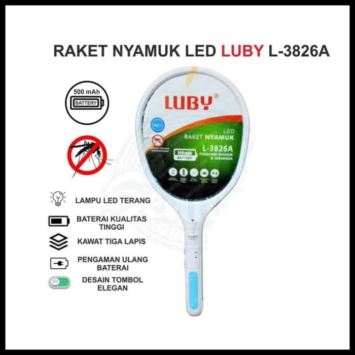 Luby L-3826A / L-3881 / L-3882 / L-3883  Raket Nyamuk Luby Cas Rechargeable Mosquito Swatter L3826A / L3881 / L3882 / L3883 luby