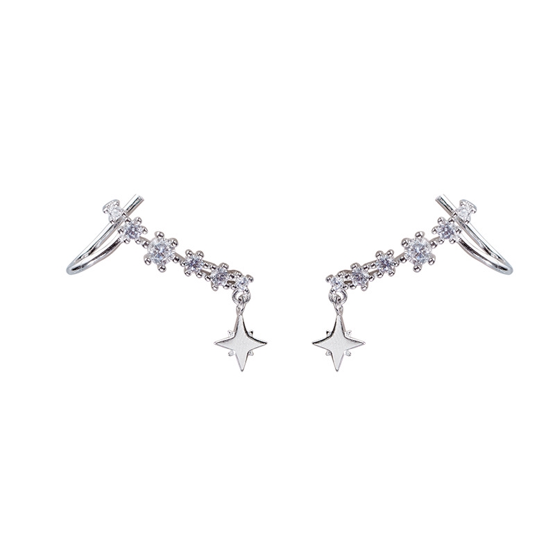 Anting Earrings Clip Simple Star Rhinestone Drop Earring Women Fashion Jewelry Gifts Sweet Heart Jewelry