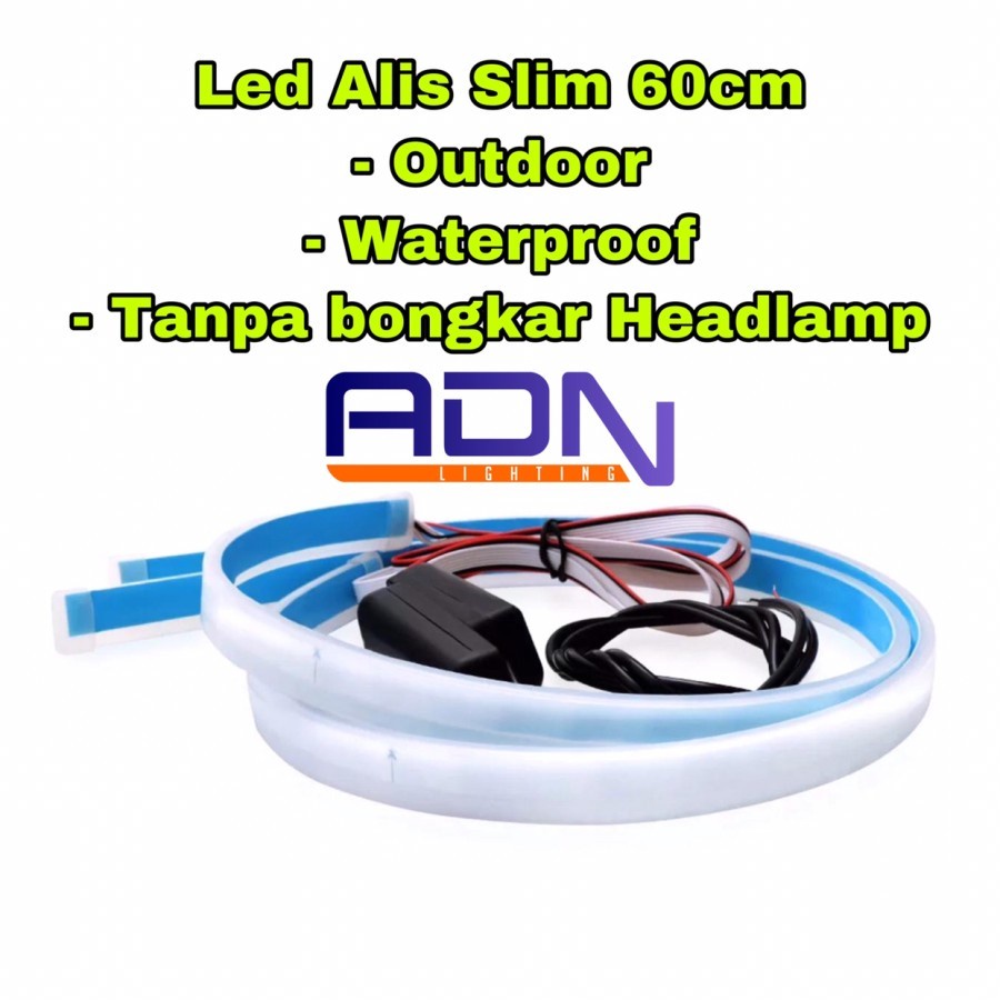 lampu LED slim alis dari fleksibel waterproof running motor mobil 60CM 2 WARNA SEPASANG