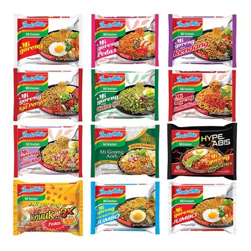 

Indomie Mie instan Goreng | Indomie Soto | Indomie Kaldu Ayam | Indomie Ayam Spesial | Indofood | Goreng Rendang | Mie Instan Indomie All Variant Kuah Goreng | Soto | Ayam Bawang | Ayam Spesial | Mie Goreng| Mie Rendang | Mie Geprek | Mie Spageti