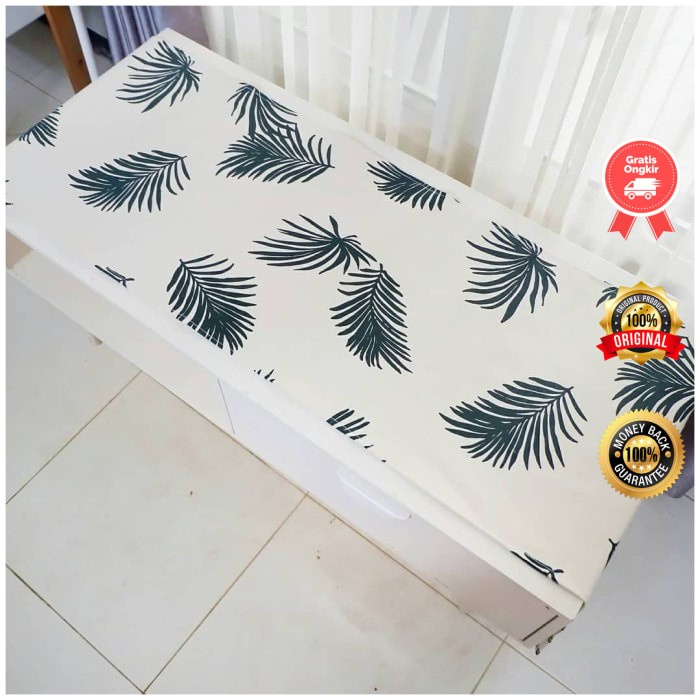 Taplak Meja Tamu Bahan Kain Kanvas Linen Halus Ukuran 150 cm x 40 cm Motif Palm Hijau Army