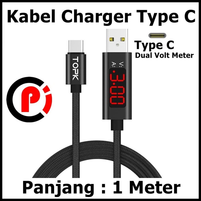 TOPK Kabel Charger USB Type C Braided 3A 1Meter with Voltage Arus