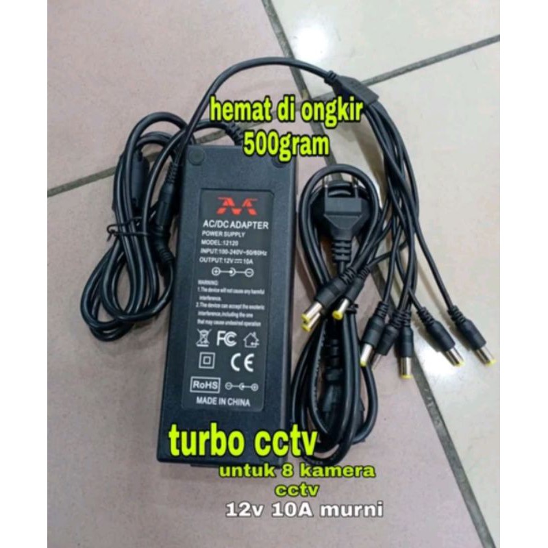 Adaptor Power Supply 12V 10A + cumi 8 cabang untuk camera cctv