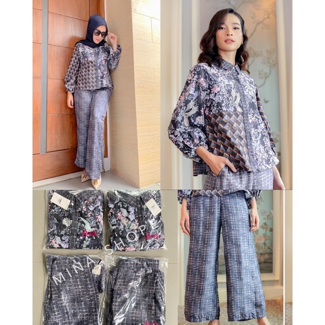 Wonderful Harmony Crop Shirt Navy, Wonderful Harmony Gemonetric Pants Navy by Benangjarum x Raisa