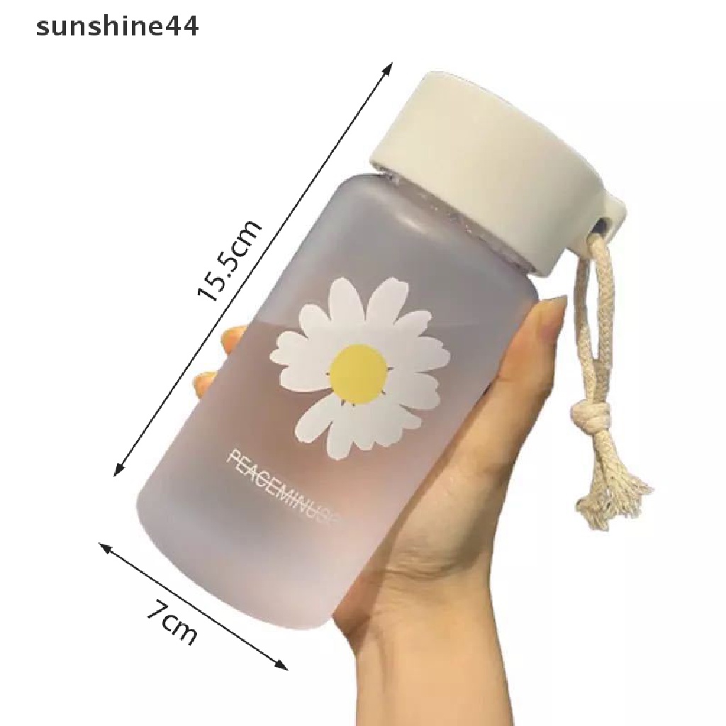 Sunshine Botol Minum Plastik Frosted Motif Bunga Aster Kecil 450ml Dengan Tali Untuk Travel