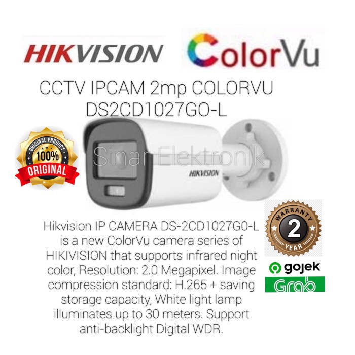 CCTV HIKVISION IP CAM colour VU 2MP LITE DS-2CD1027 GO