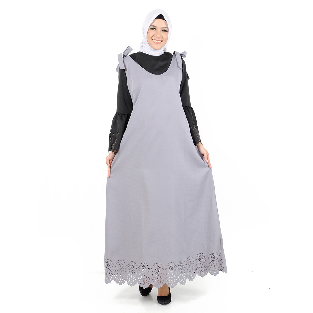 XSHOP  Long dress Muslim Variasi Pon Laser dan tangan terompet - Nadda