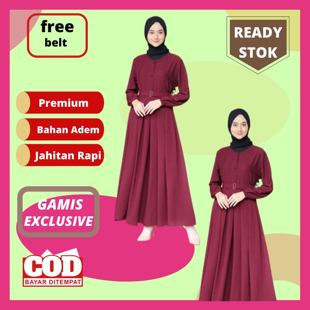 gamis abaya long dress warna maroon terbaru modern baju gamis abaya remaja sarah maxy kekinian polos