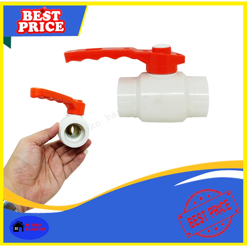 Stop Kran Ball Valve Pvc Tebal Putih Gagang Besi 1&quot; Inch Stop Keran Non Drat