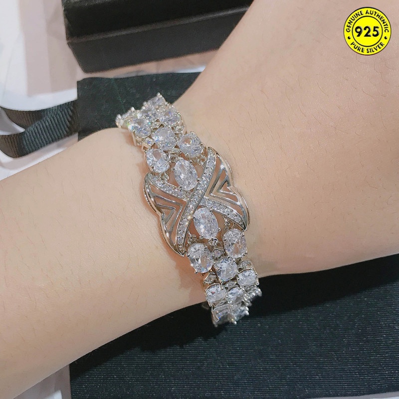 Gelang Tangan Sterling Silver 925 Hias Batu Permata Imitasi Adjustable Untuk Wanita