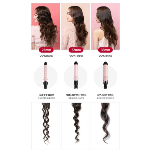 VS Sassoon Tourmaline Ceramic Glam Wave 25mm 32mm 38mm Pink Catokan Korea Klitong Wave Vidan Sassoon Hair Iron