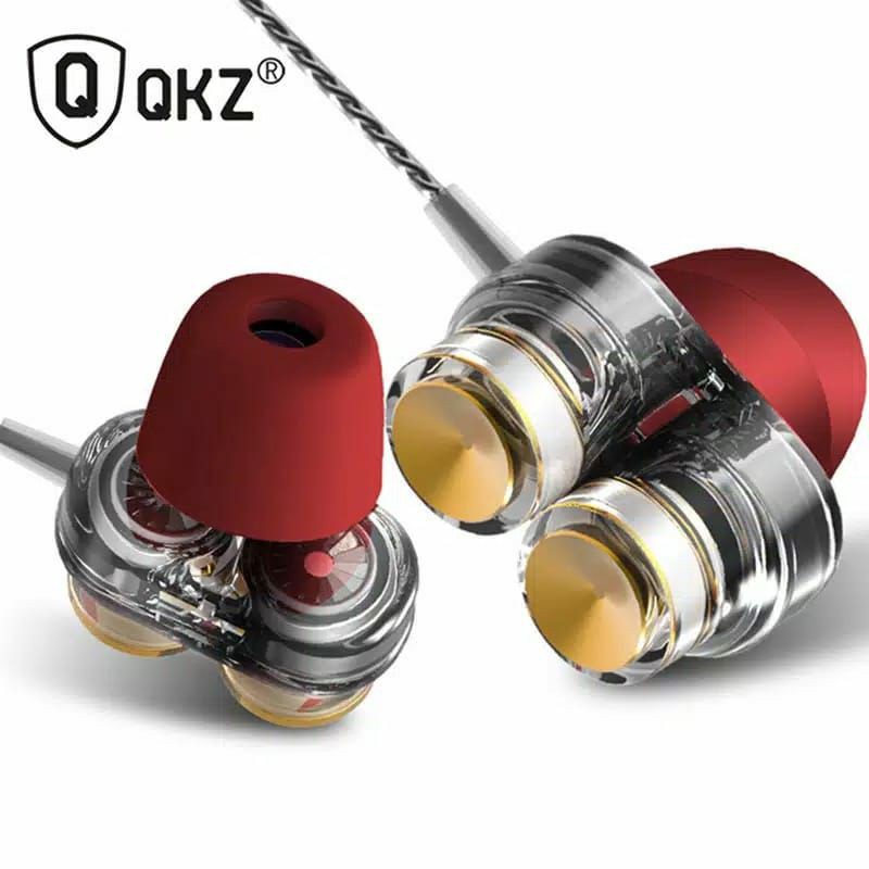 QKZ KD7 earphone DUAL DRIVER stereo bass music telfon headset mic original