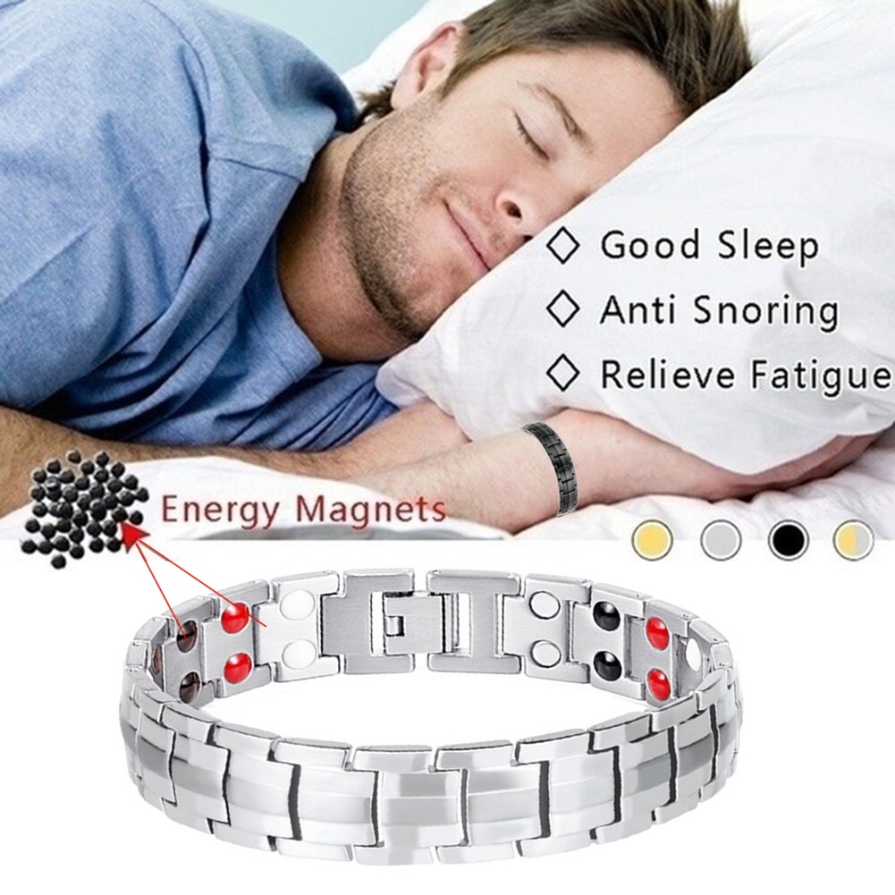 Gelang Terapi Magnetik Baris Ganda Warna Emas Perak Dapat Dilepas Untuk Pria