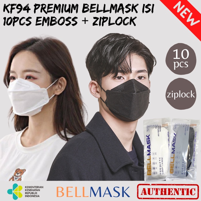 MASKER KF94 BELLMASK EMBOSS WARNA WARNI HITAM PUTIH isi 10pcs / pax Ziplock
