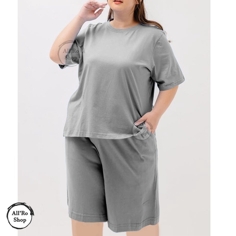 Setelan Jumbo Baju Setelan Casual Santai Wanita Size JUMBO BESAR PLUS SIZE Polos Bahan Kaos Ukuran XXL 3XL  ARS 232
