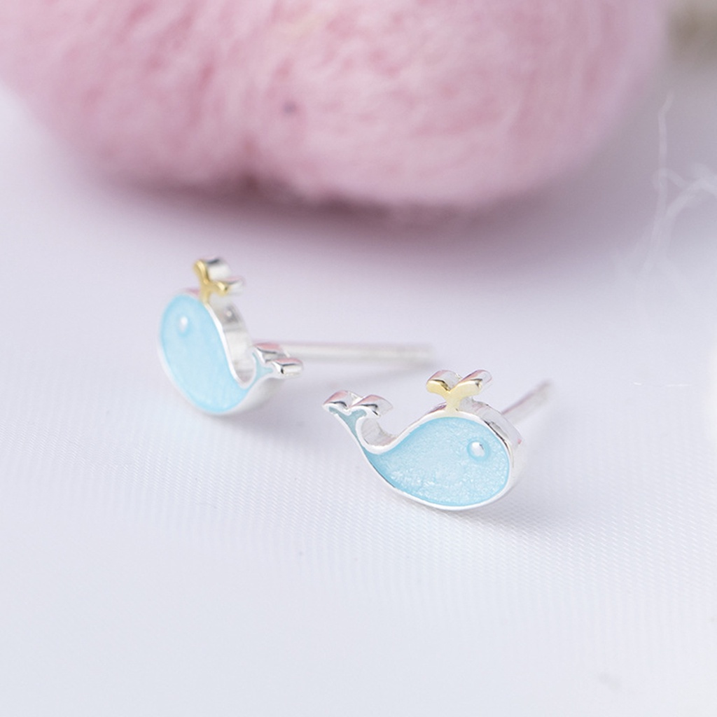 Hu Hu Hu Hu Hu Alat Bantu Pasang Kacamata♡ 2pcs Anting Tusuk Bentuk Ikan Paus Lapis Silver Anti Alergi Untuk Wanita