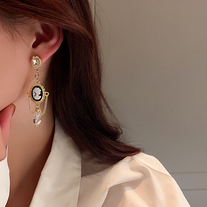 Fancyqube Fancycube Anting Tusuk Sterling Silver 925 Desain Potret Kristal Gaya Korea