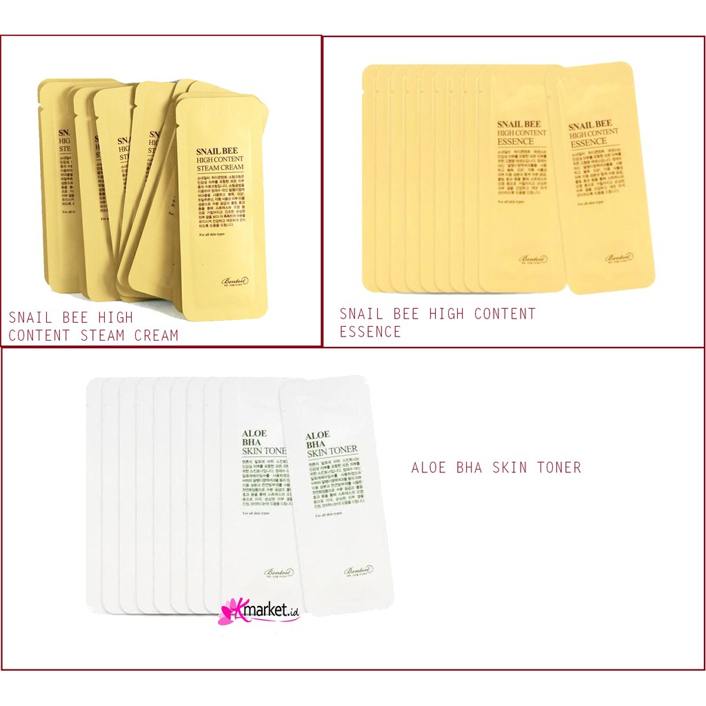 Benton Sample sachet (Snail bee high content essence/ steam cream / aloe aha skin toner) 1ml