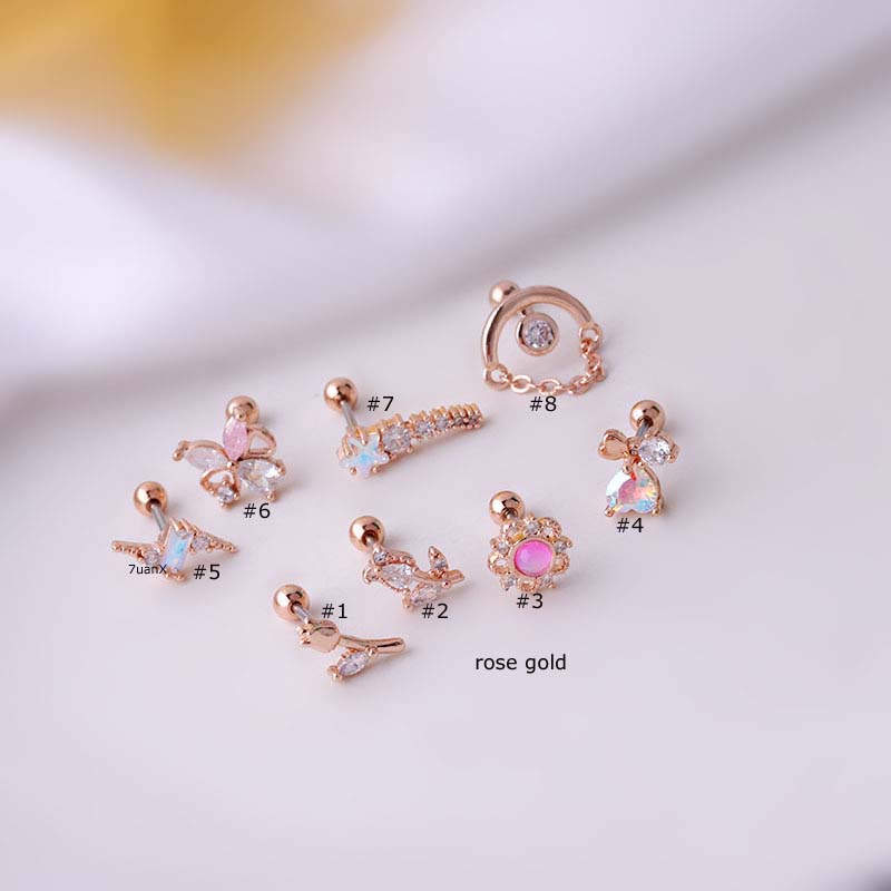 1pc Anting Tusuk Bentuk Bunga Mawar Bahan Stainless Steel 2022 20gauge