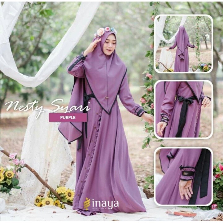 INAYA ORIGINAL NESTY SYARI MAROON MOCCA NAVY ORANGE PULPLE SOFT GREEN GAMIS DEWASA INAYA NESTY SYARI