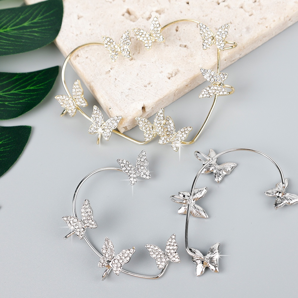 Anting Kait Desain Kupu-Kupu Bahan Logam Aksen Zirkon Gaya Korea Untuk Wanita