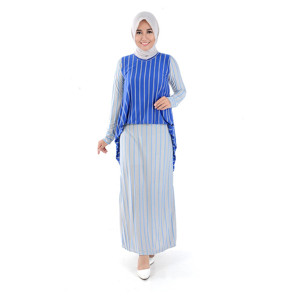 XSHOP Long Dress Gamis Maxi tangan Corak salur - Alfiana