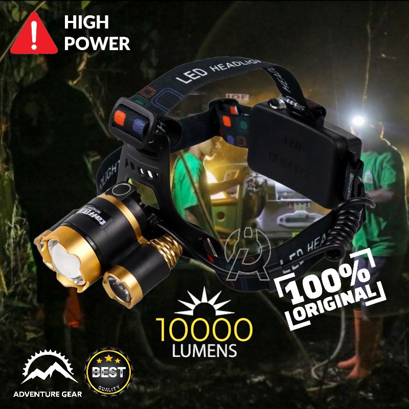 Senter Kepala Taffled 3T6 10000 Lumens Headlamp High Power Cree