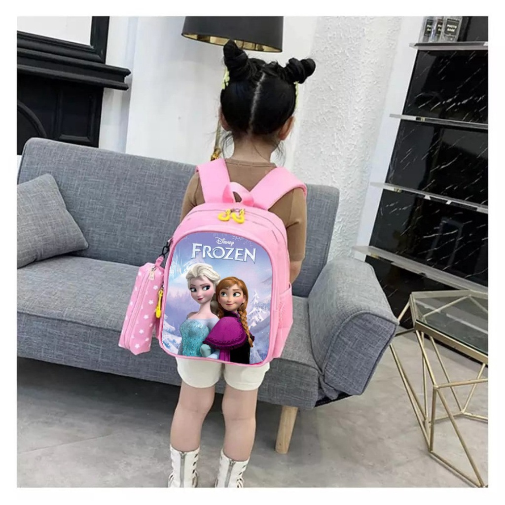 dzakybag - Tas Anak Ransel Sekolah Laki-laki Perempuan SD Tk Smp Motif Kartun FROZEN 2IN1