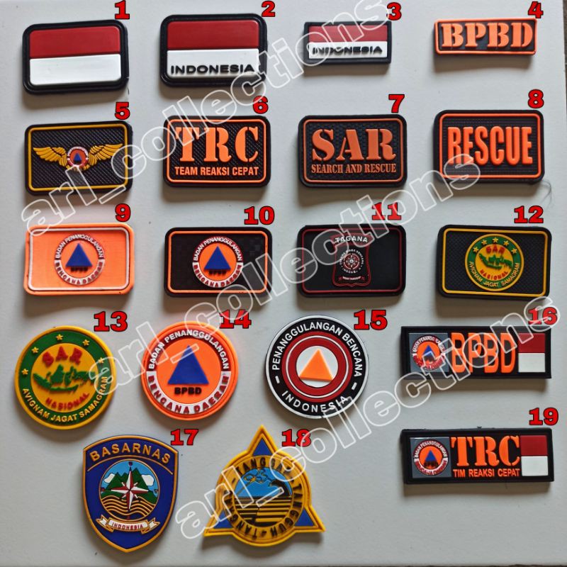 PATCH RUBBER LOGO BPBD/BNPB/TIMSAR/SAR/TEMPELAN EMBLEM KARET PEREKAT VELCRO