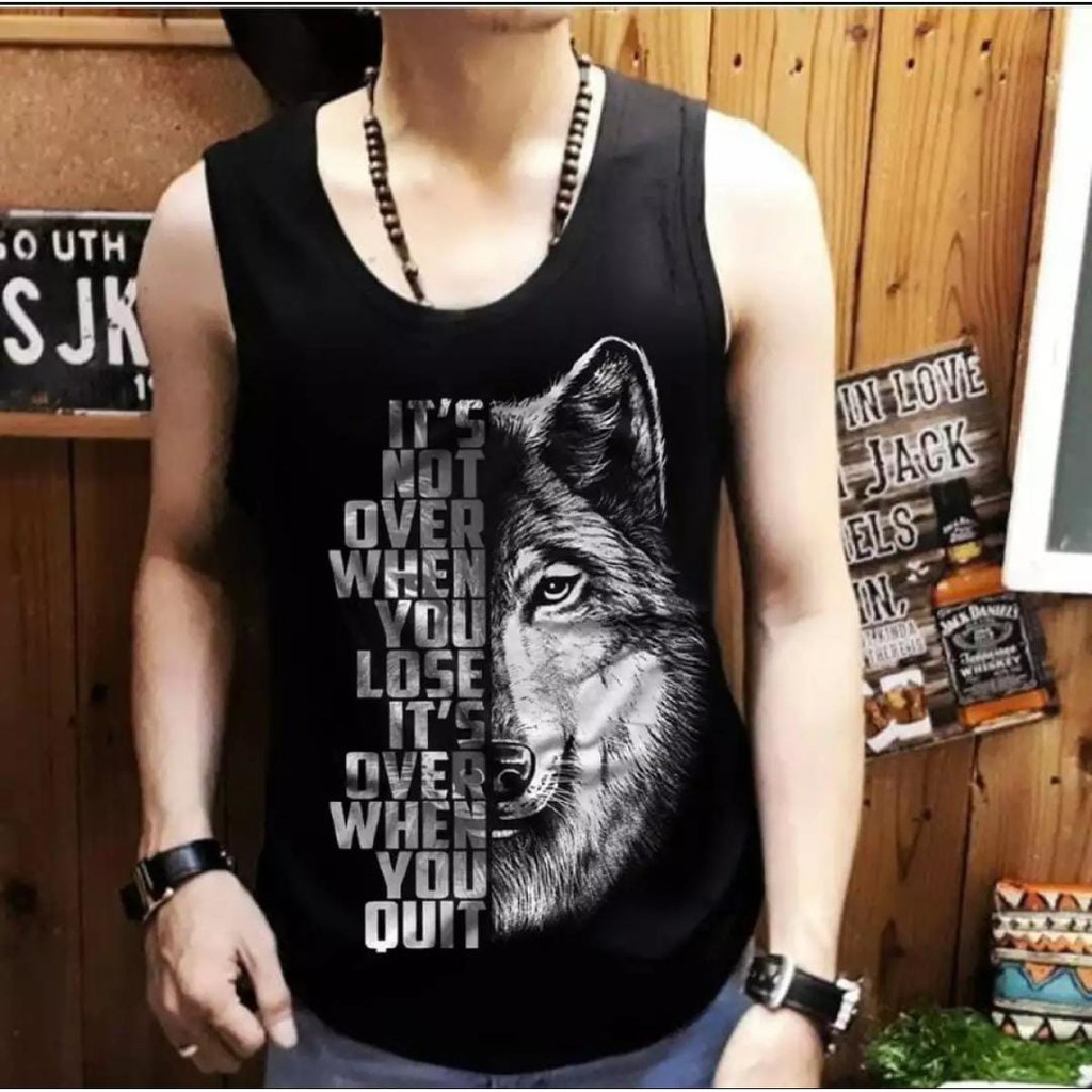 FF SINGLET PRIA KAOS SINGLET SABLON BERKUALITAS GAMBAR WOLF