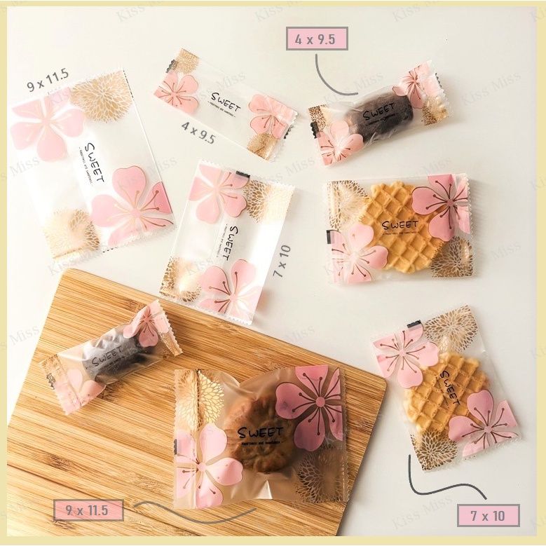 Plastik OPP cookies SAKURA TANPA LEM - 4x9,5 - TEBAL - biji - kue kering - bakery - bubuk - permen