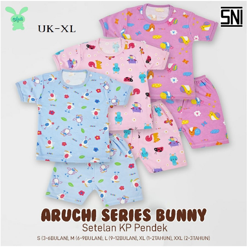 SALE Setelan Pendek Aruchi Motif Rainbow Elephant Deer Bunny Transport SNI NB S M L XL XXL bahan Lembut CBKS