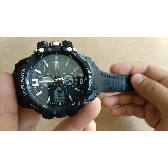 Jam Tangan Pria Original Skmei Tentara Polisi Anti Air Led Analog  - Hijau Tua
