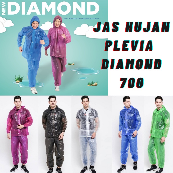 Jas Hujan Jaket Celana Plevia Transparan Bening Diamond 700 - Setelan Mantel Hujan Plevia Bening