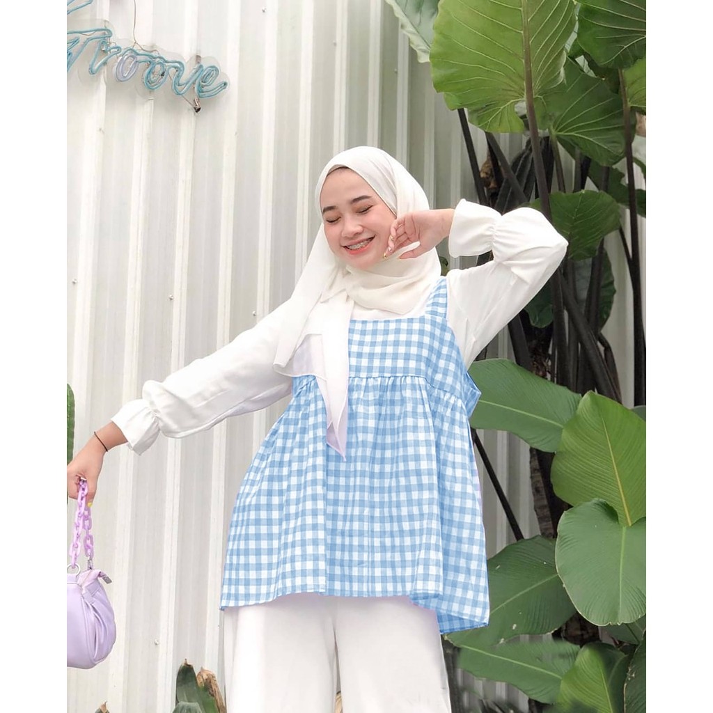 Andra Blouse Atasan Blus Muslim Mix Katun Kotak Fashion Wanita Terlaris