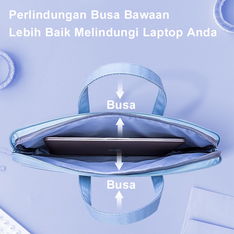 Deli Tas Laptop 14 inch Tas Kerja Wanita Tas Kerja Pira Pink Biru Busa Liontin Boneka Menangani Ritsleting Tas Official Briefcase