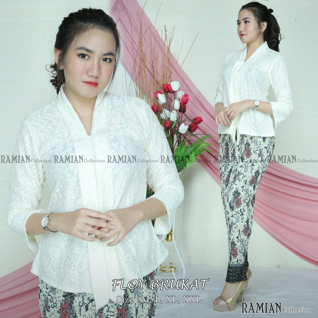 SETELAN KEBAYA BRUKAT / SET KEBAYA FLOY BRUKAT MODERN / KEBAYA KUTUBARU BROKAT WHITE