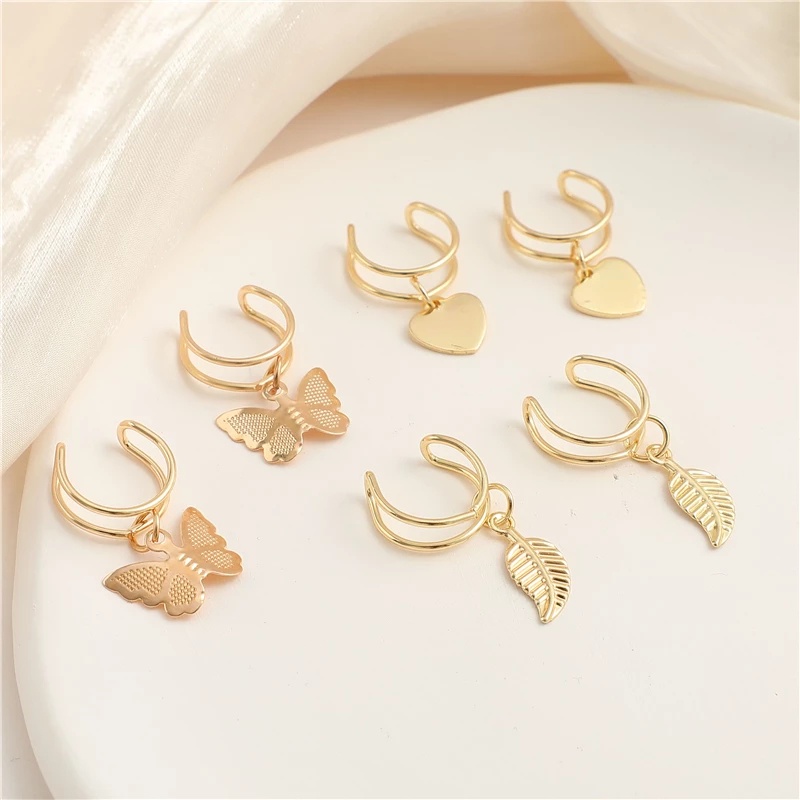 YEEZII 12Pcs/Set Retro Clip Earrings Set Fashion Hollow Gold Silver Earring Butterfly Pearl Pendant Earings for Women Accessories Jewelry