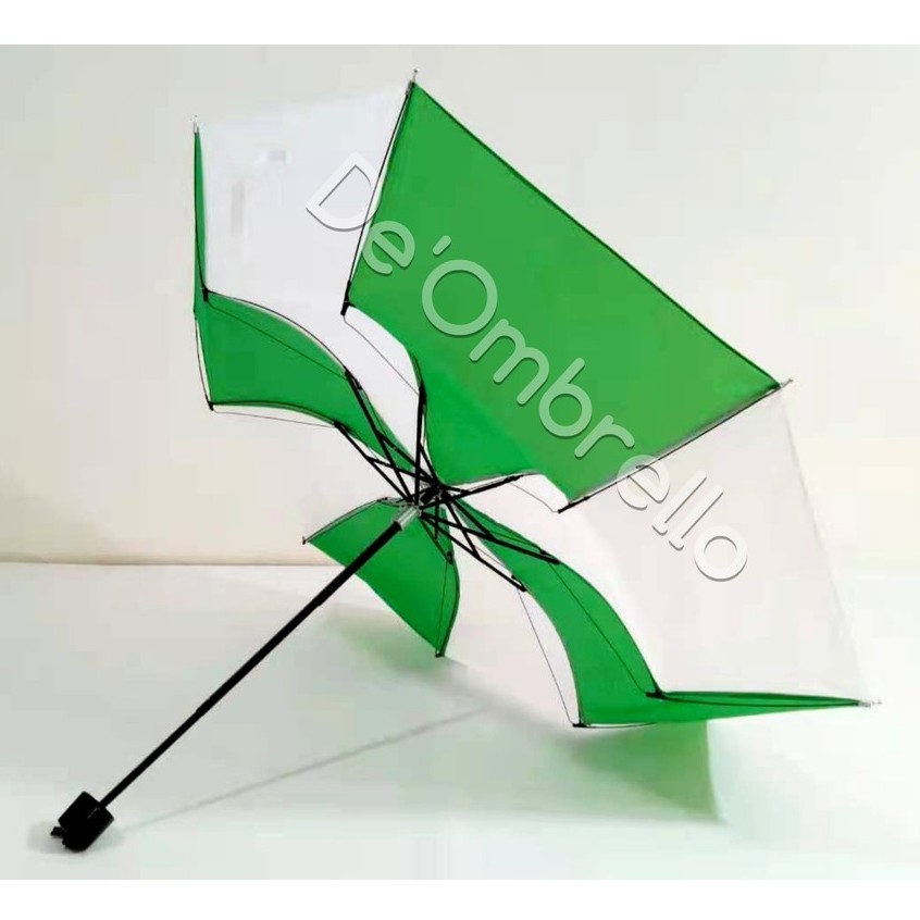 De'Ombrello! (091)Payung Lipat 3 Rk.Balik Polos Warna Hijau Putih Anti Angin