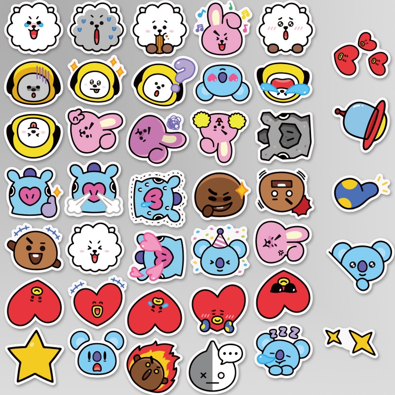 40pcs KPOP BTS BT21 Waterproof Stickers for Laptop Skateboard Cellphone Cup Mug Diary Decor